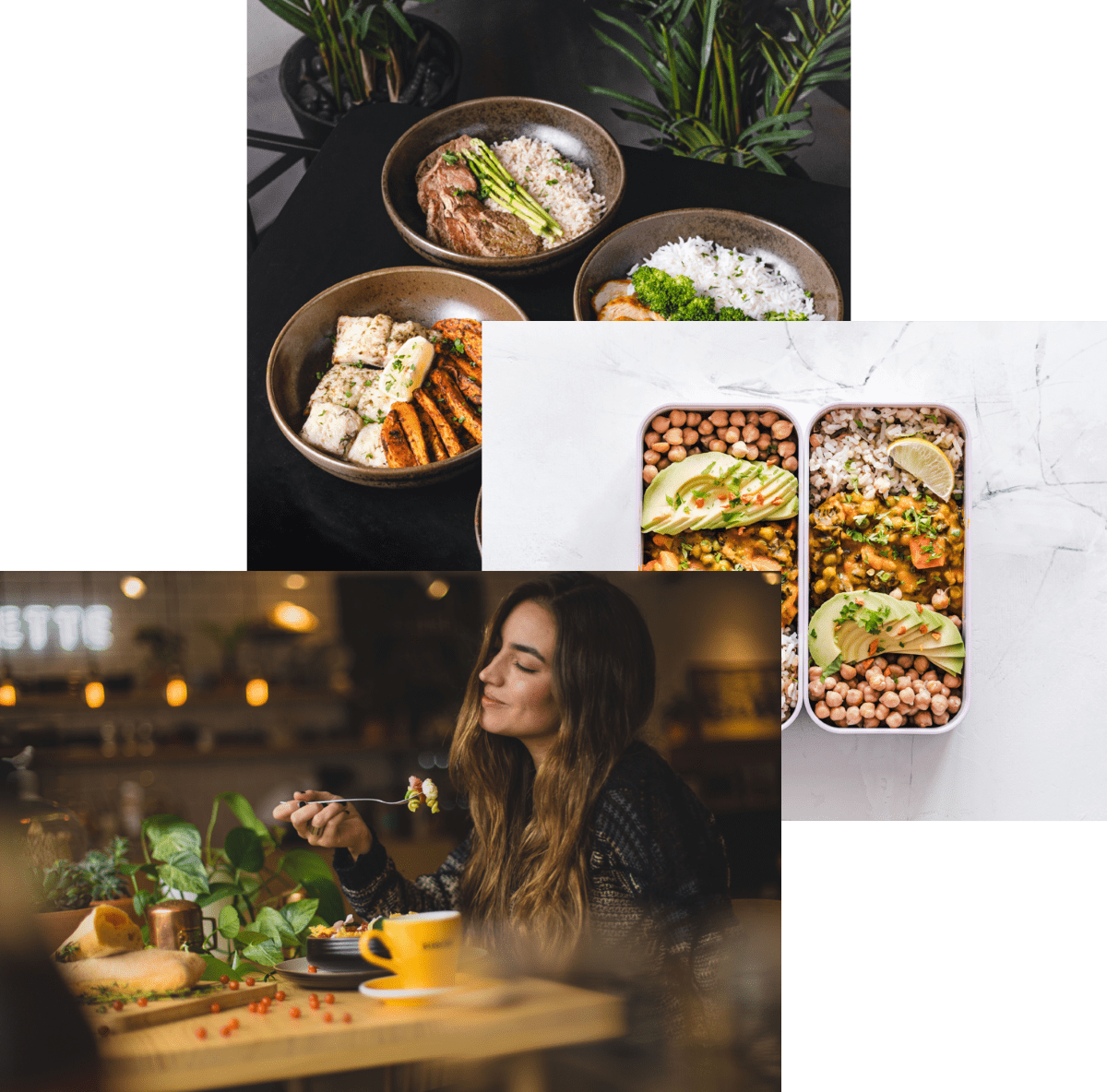 Women enjoying food,meals in storage container , and food bowls on a table